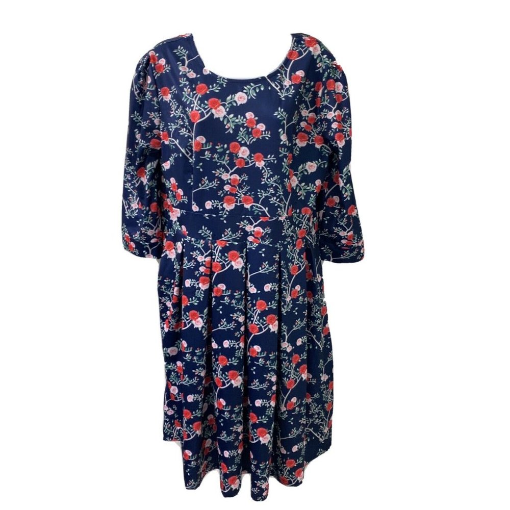 Clearlove Women Floral Midi Dress Round Neck XXL